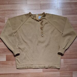 Women's Vintage Tan Sweater with Buttoned Ruffle Detail